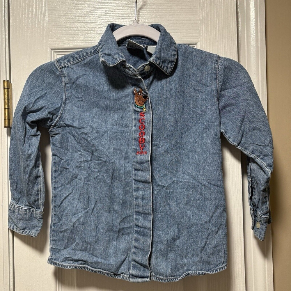 Vintage Scooby Doo Denim Button Up Shirt Warner Bros 1998 Kids Size Sm - Picture 2 of 5